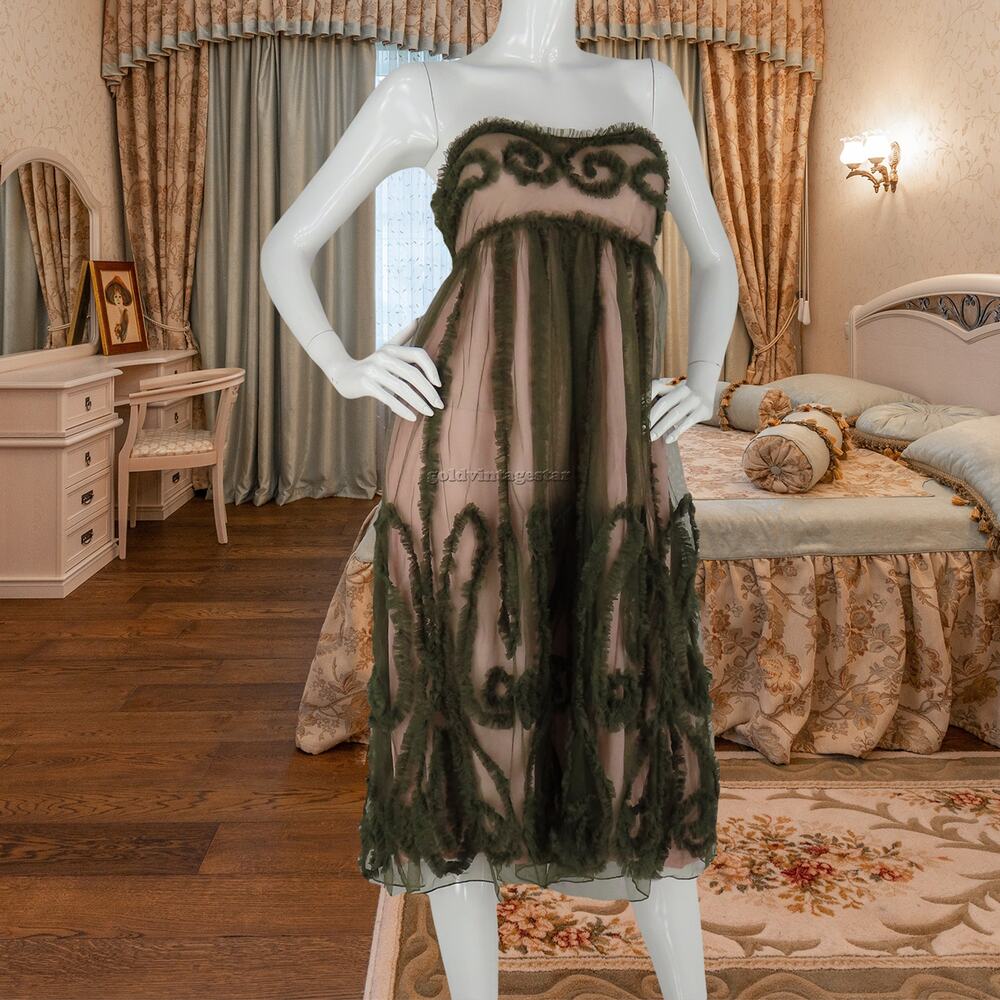BHLDN Emerald Blush Lace Tulle Dress Boho Chic Size 0